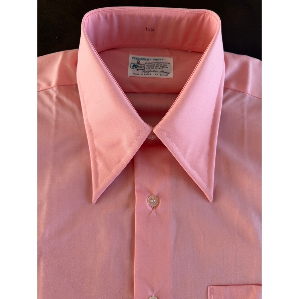 Vtg 70s Peach Dagger Collar Shirt Mens Short Sleeve Permanent Press Disco Retro